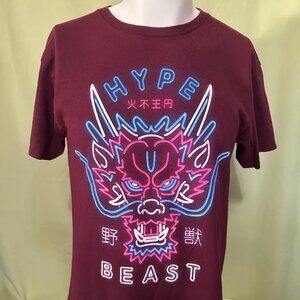 The Young & Wild Hype Beast Dragon Head Graphic Men's Maroon T Shirt Medium Cott